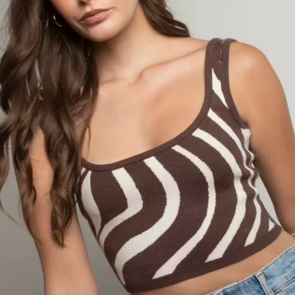 Tobi Chocolate Brown Wavy Sweater Crop Top